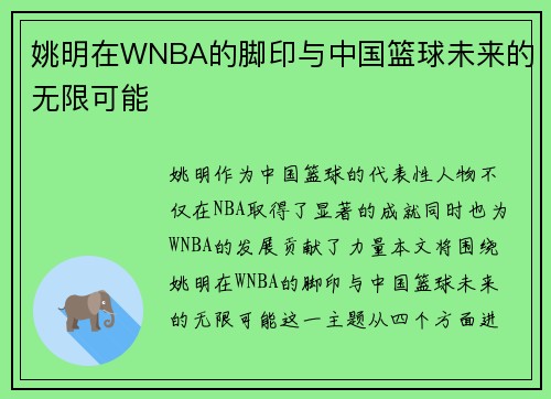 姚明在WNBA的脚印与中国篮球未来的无限可能