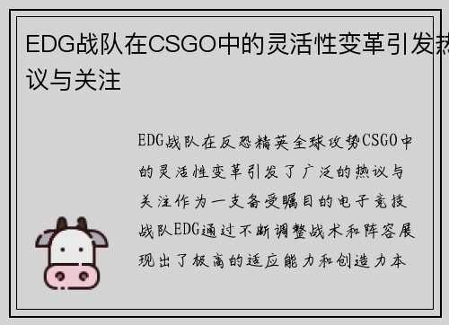 EDG战队在CSGO中的灵活性变革引发热议与关注