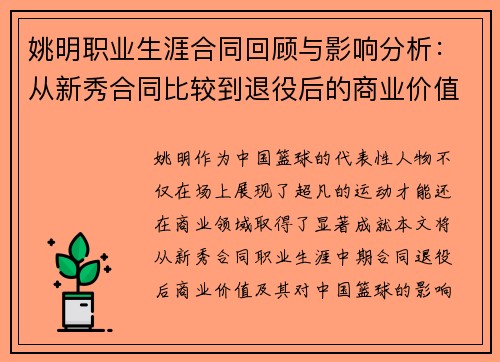 姚明职业生涯合同回顾与影响分析：从新秀合同比较到退役后的商业价值